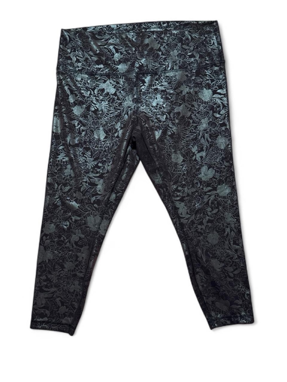 Lululemon Wunder Under High Rise Tights - Black with Iridescent Florals Size 18